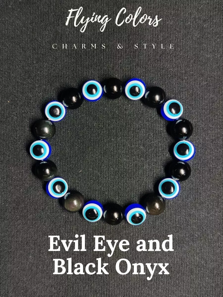 Black Onyx  Evil Eye Lucky Charm Elastic Bracelet Chinese Feng Shui / Original 100% / Perfect Gift