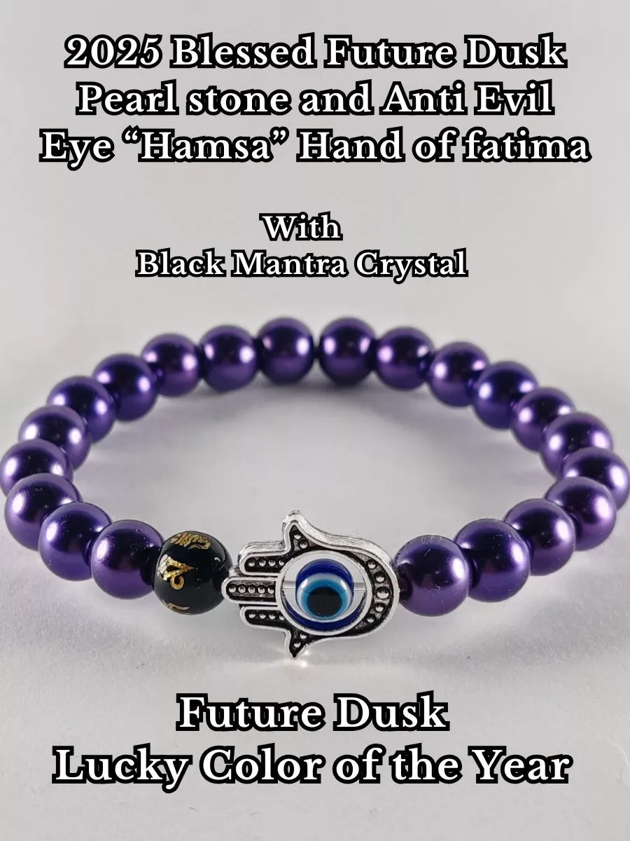 Blessed Future Dusk Pearl Stone & Evil Eye Hamsa Hand Of Fatima