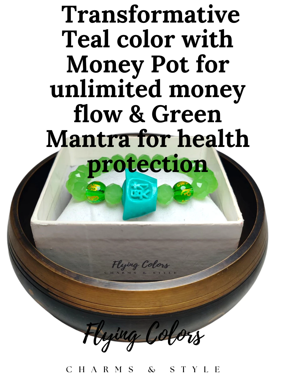 Transformative Teal color Blessed & cleansed lucky charm elastic bracelet lucky color of the year